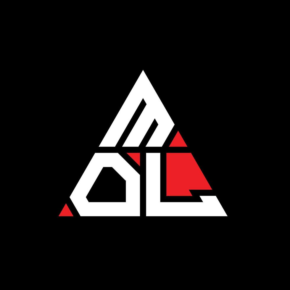 diseño de logotipo de letra triangular mol con forma de triángulo. monograma de diseño del logotipo del triángulo mol. plantilla de logotipo de vector de triángulo mol con color rojo. logotipo triangular mol logotipo simple, elegante y lujoso.