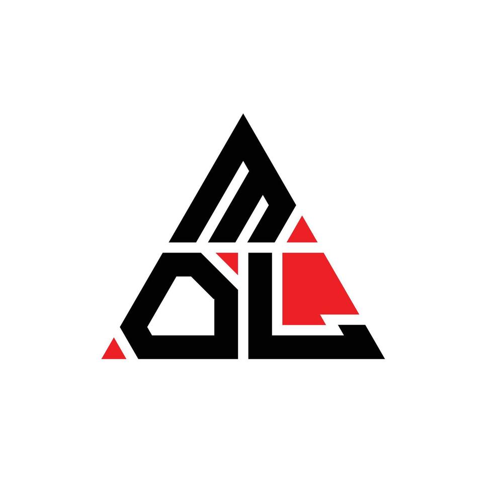 diseño de logotipo de letra triangular mol con forma de triángulo. monograma de diseño del logotipo del triángulo mol. plantilla de logotipo de vector de triángulo mol con color rojo. logotipo triangular mol logotipo simple, elegante y lujoso.