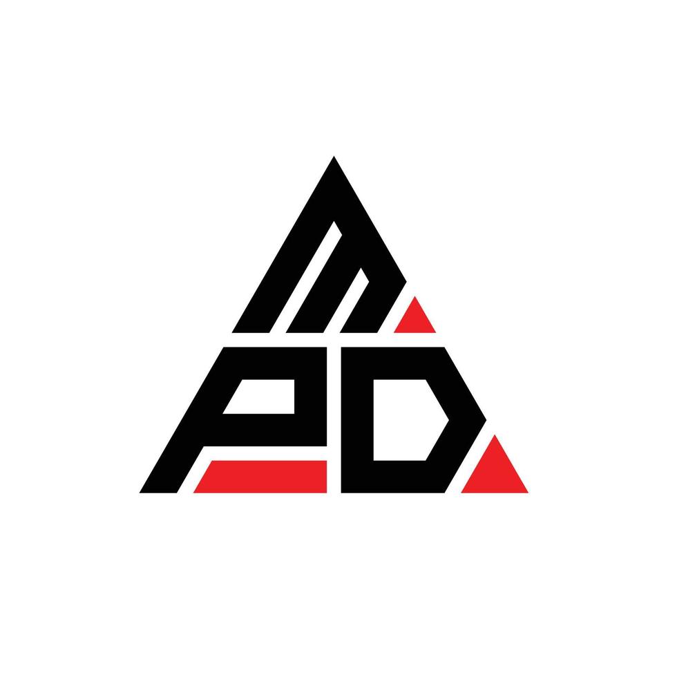 MPD triangle letter logo design with triangle shape. MPD triangle logo design monogram. MPD triangle vector logo template with red color. MPD triangular logo Simple, Elegant, and Luxurious Logo.