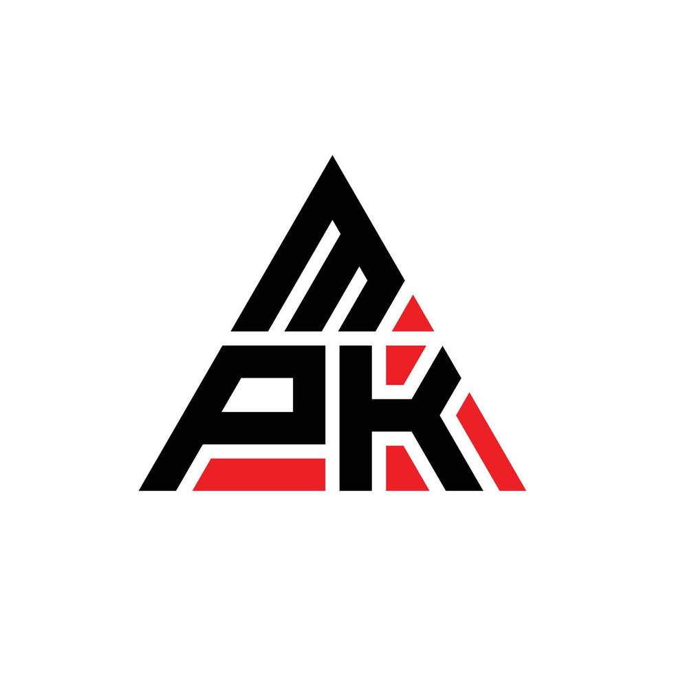 diseño de logotipo de letra de triángulo mpk con forma de triángulo. monograma de diseño de logotipo de triángulo mpk. plantilla de logotipo de vector de triángulo mpk con color rojo. logotipo triangular mpk logotipo simple, elegante y lujoso.