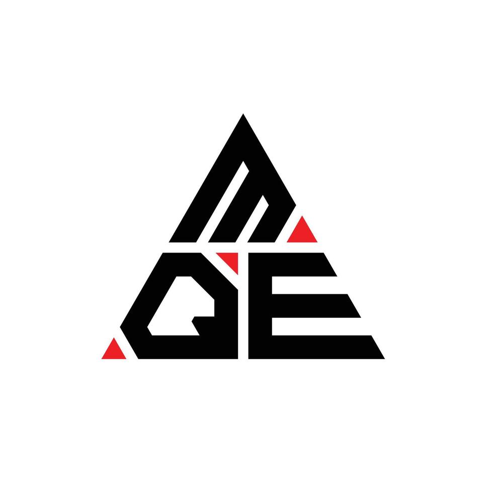 MQE triangle letter logo design with triangle shape. MQE triangle logo design monogram. MQE triangle vector logo template with red color. MQE triangular logo Simple, Elegant, and Luxurious Logo.
