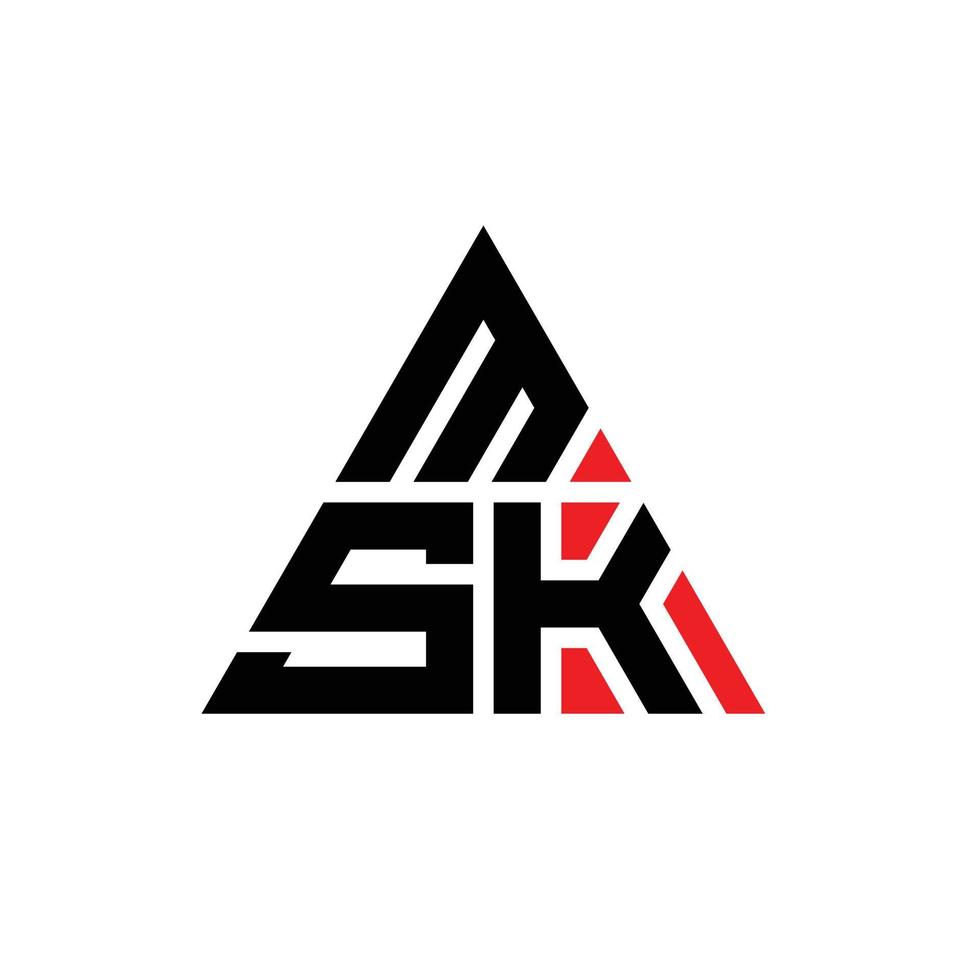 diseño de logotipo de letra triangular msk con forma de triángulo. monograma de diseño de logotipo de triángulo msk. plantilla de logotipo de vector de triángulo msk con color rojo. logotipo triangular msk logotipo simple, elegante y lujoso.