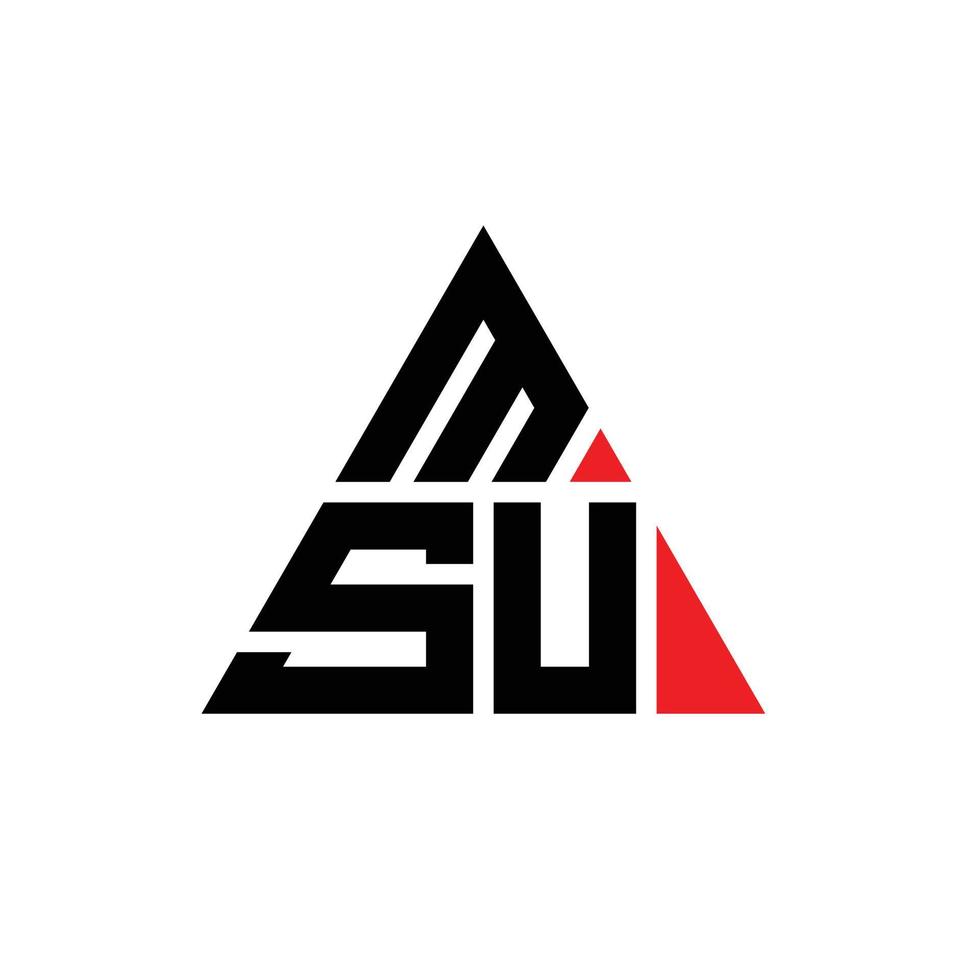MSU triangle letter logo design with triangle shape. MSU triangle logo design monogram. MSU triangle vector logo template with red color. MSU triangular logo Simple, Elegant, and Luxurious Logo.