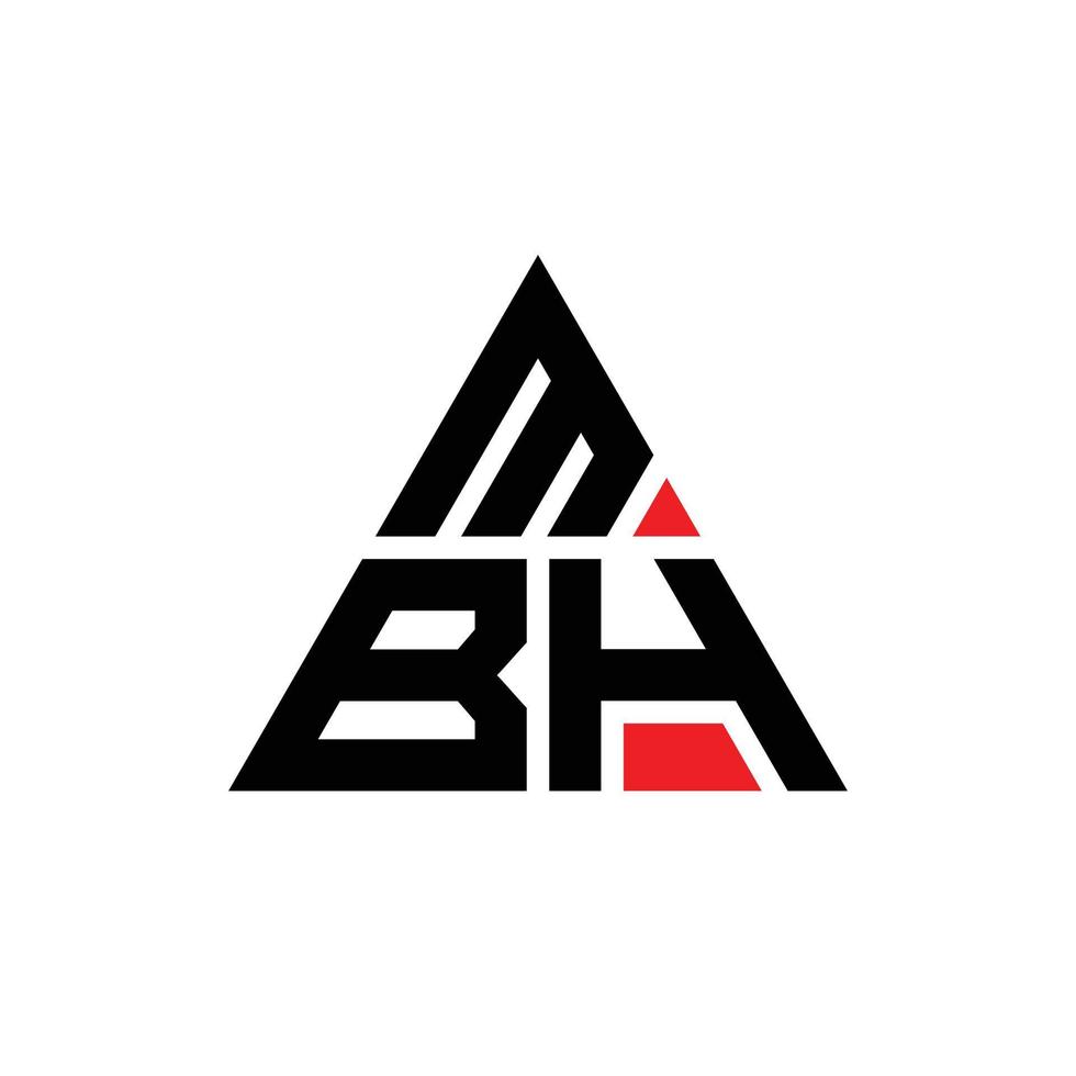 MBH triangle letter logo design with triangle shape. MBH triangle logo design monogram. MBH triangle vector logo template with red color. MBH triangular logo Simple, Elegant, and Luxurious Logo.