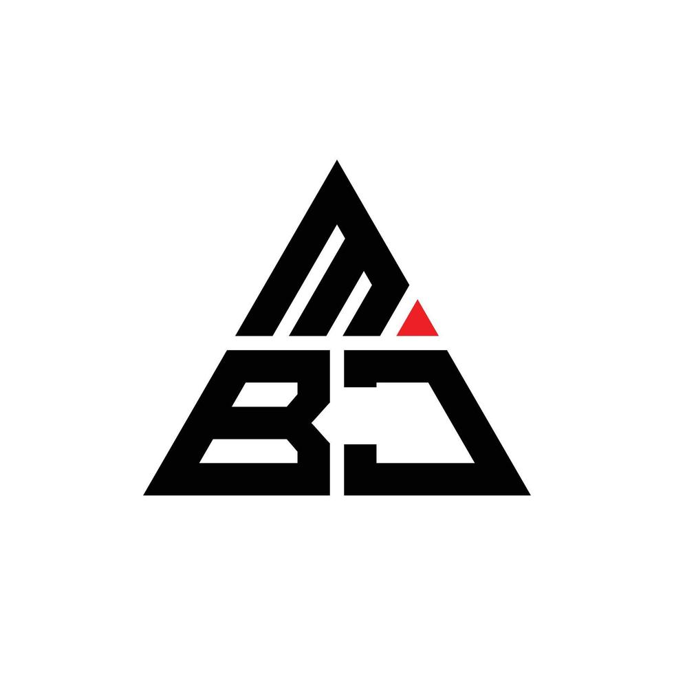 MBJ triangle letter logo design with triangle shape. MBJ triangle logo design monogram. MBJ triangle vector logo template with red color. MBJ triangular logo Simple, Elegant, and Luxurious Logo.