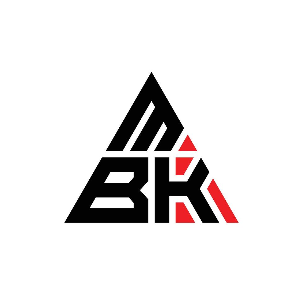 MBK triangle letter logo design with triangle shape. MBK triangle logo design monogram. MBK triangle vector logo template with red color. MBK triangular logo Simple, Elegant, and Luxurious Logo.