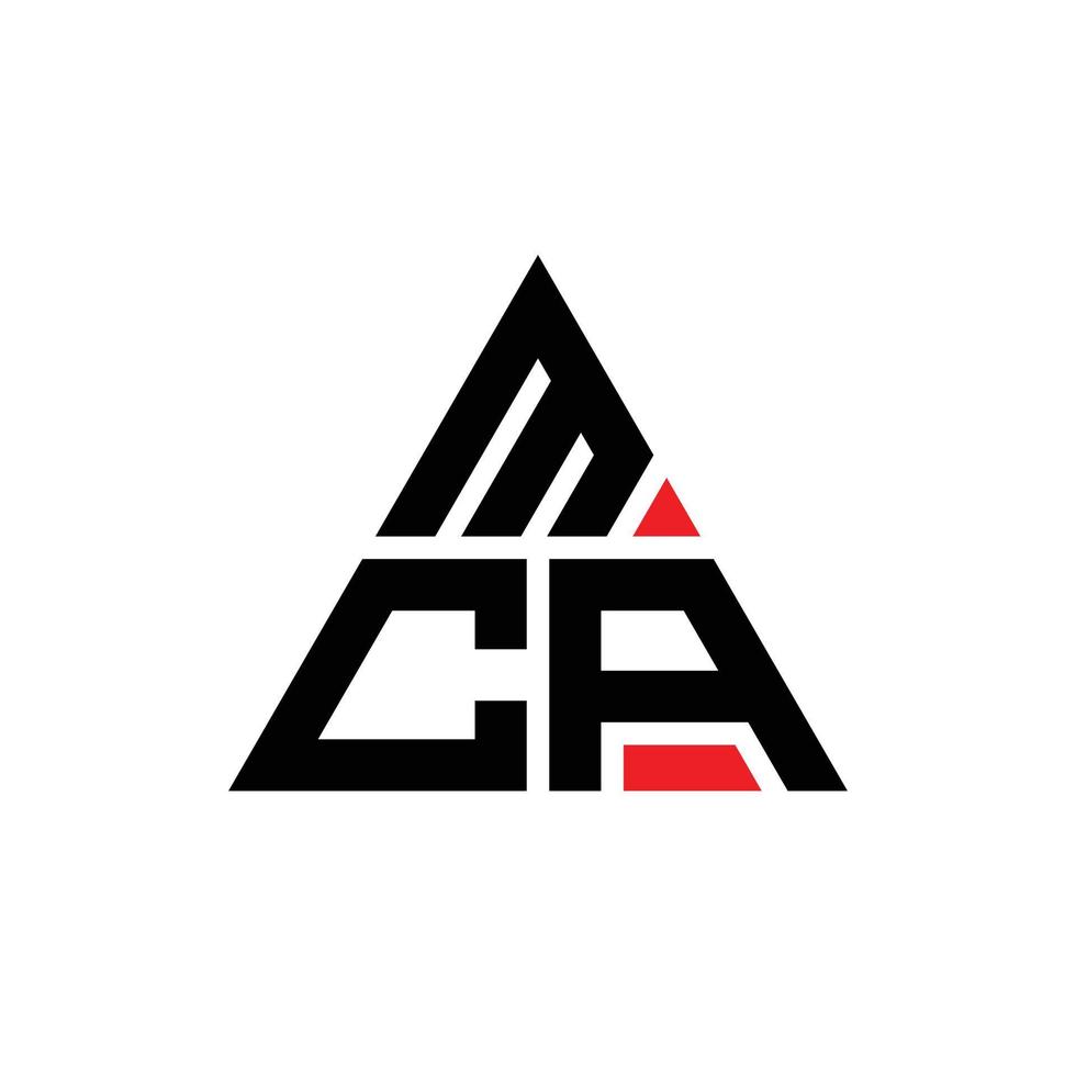 diseño de logotipo de letra triangular mca con forma de triángulo. monograma de diseño del logotipo del triángulo mca. plantilla de logotipo de vector de triángulo mca con color rojo. logotipo triangular mca logotipo simple, elegante y lujoso.