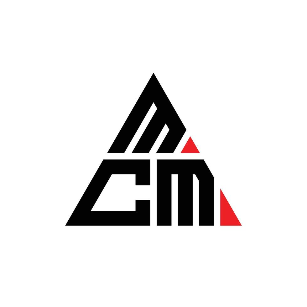 MCM triangle letter logo design with triangle shape. MCM triangle logo design monogram. MCM triangle vector logo template with red color. MCM triangular logo Simple, Elegant, and Luxurious Logo.