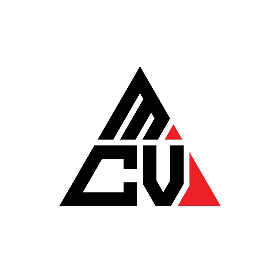diseño de logotipo de letra de triángulo mcv con forma de triángulo. monograma de diseño del logotipo del triángulo mcv. plantilla de logotipo de vector de triángulo mcv con color rojo. logo triangular mcv logo simple, elegante y lujoso.