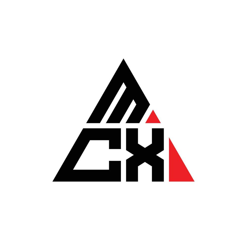 diseño de logotipo de letra triangular mcx con forma de triángulo. monograma de diseño del logotipo del triángulo mcx. plantilla de logotipo de vector de triángulo mcx con color rojo. logotipo triangular mcx logotipo simple, elegante y lujoso.