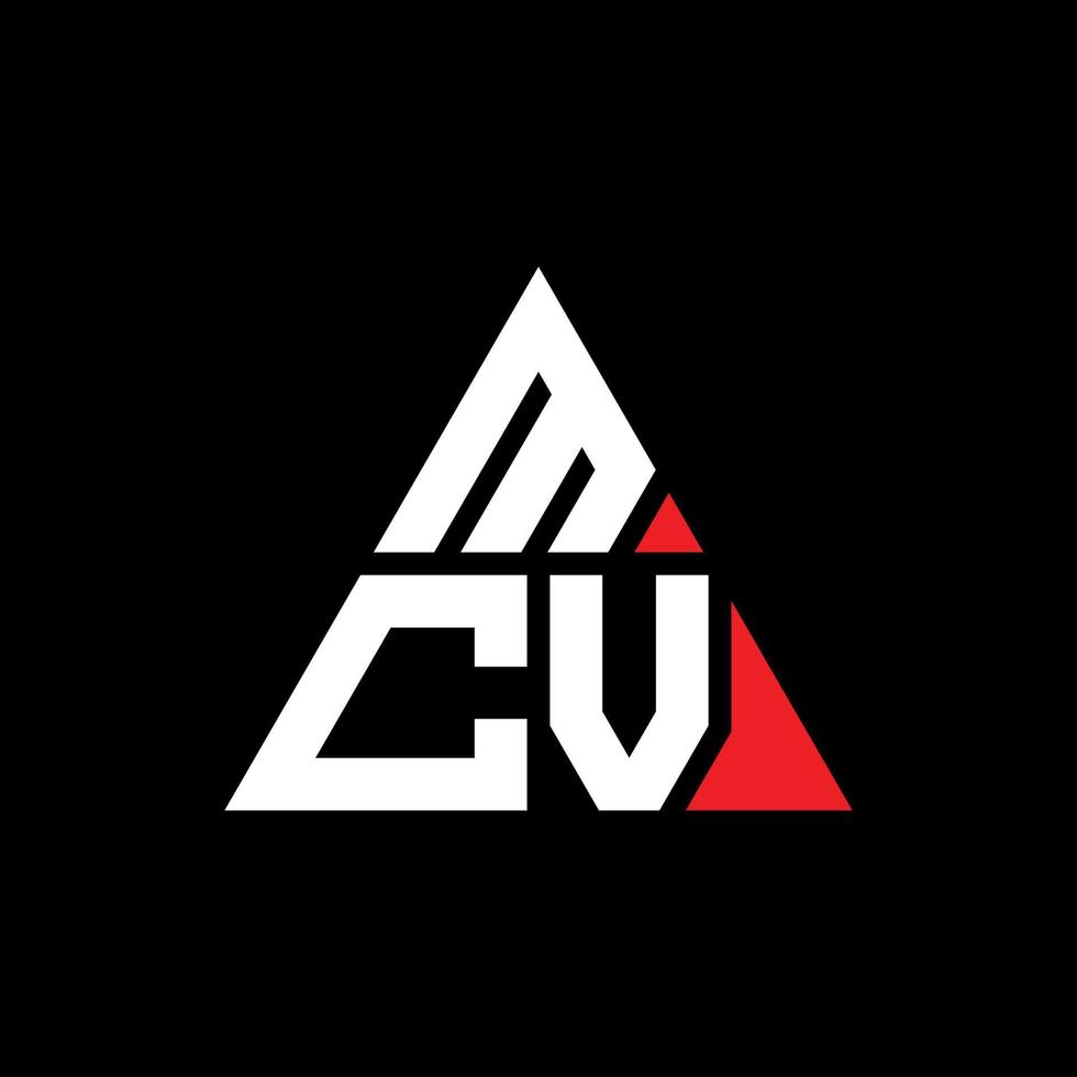 diseño de logotipo de letra de triángulo mcv con forma de triángulo. monograma de diseño del logotipo del triángulo mcv. plantilla de logotipo de vector de triángulo mcv con color rojo. logo triangular mcv logo simple, elegante y lujoso.