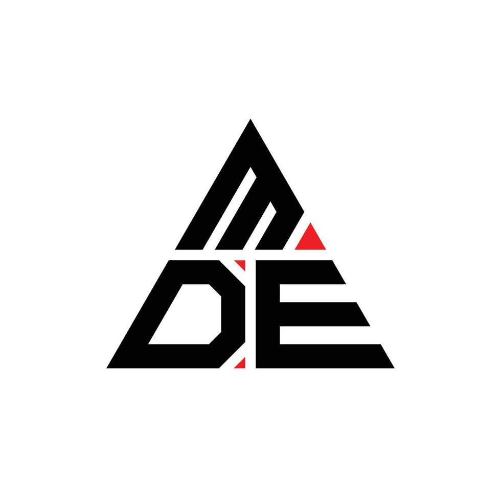 MDE triangle letter logo design with triangle shape. MDE triangle logo design monogram. MDE triangle vector logo template with red color. MDE triangular logo Simple, Elegant, and Luxurious Logo.