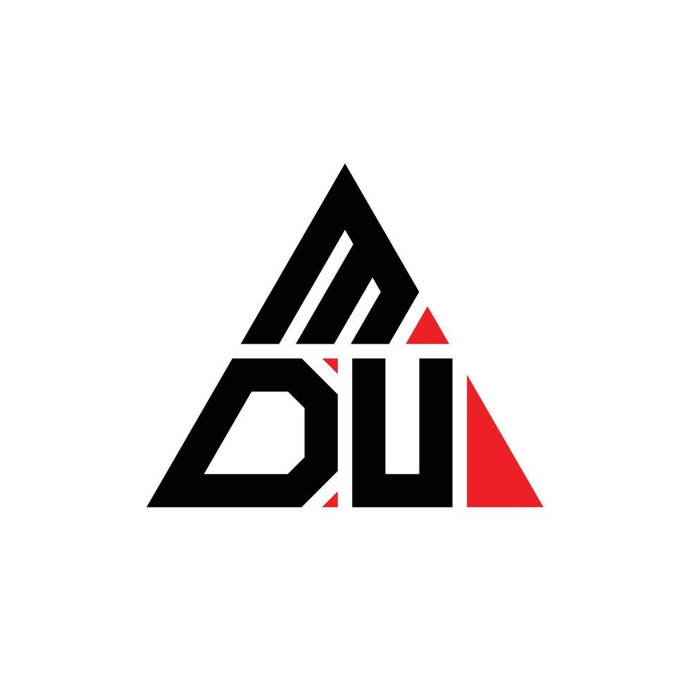 MDU triangle letter logo design with triangle shape. MDU triangle logo design monogram. MDU triangle vector logo template with red color. MDU triangular logo Simple, Elegant, and Luxurious Logo.