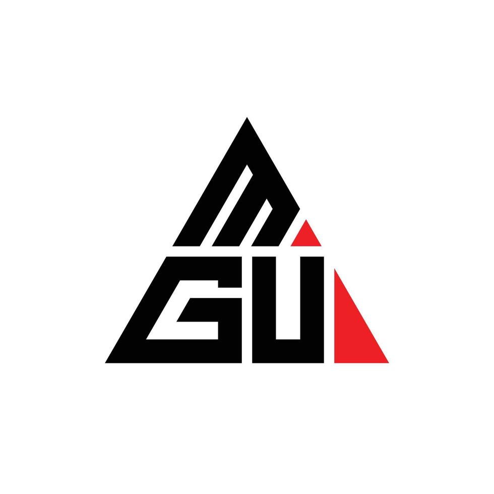 MGU triangle letter logo design with triangle shape. MGU triangle logo design monogram. MGU triangle vector logo template with red color. MGU triangular logo Simple, Elegant, and Luxurious Logo.