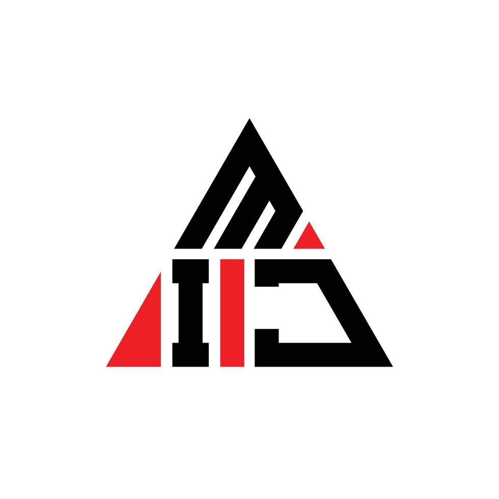 MIJ triangle letter logo design with triangle shape. MIJ triangle logo design monogram. MIJ triangle vector logo template with red color. MIJ triangular logo Simple, Elegant, and Luxurious Logo.