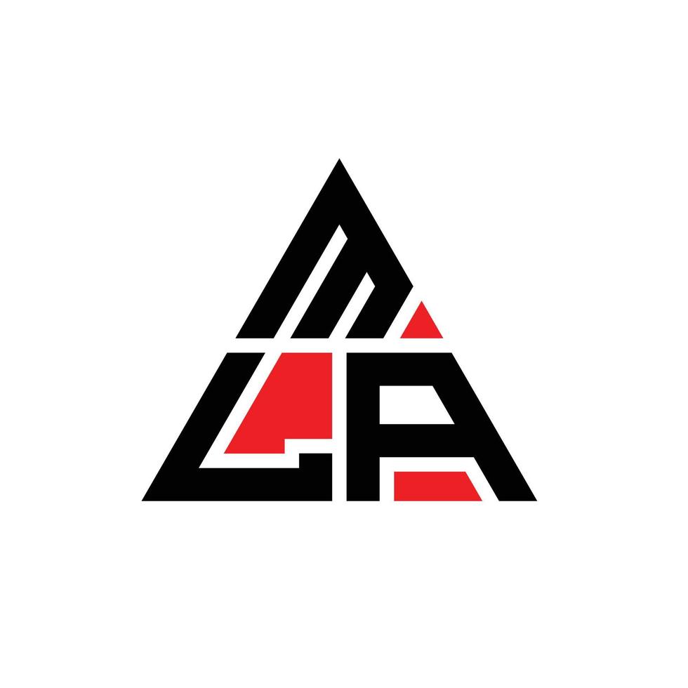 MLA triangle letter logo design with triangle shape. MLA triangle logo design monogram. MLA triangle vector logo template with red color. MLA triangular logo Simple, Elegant, and Luxurious Logo.