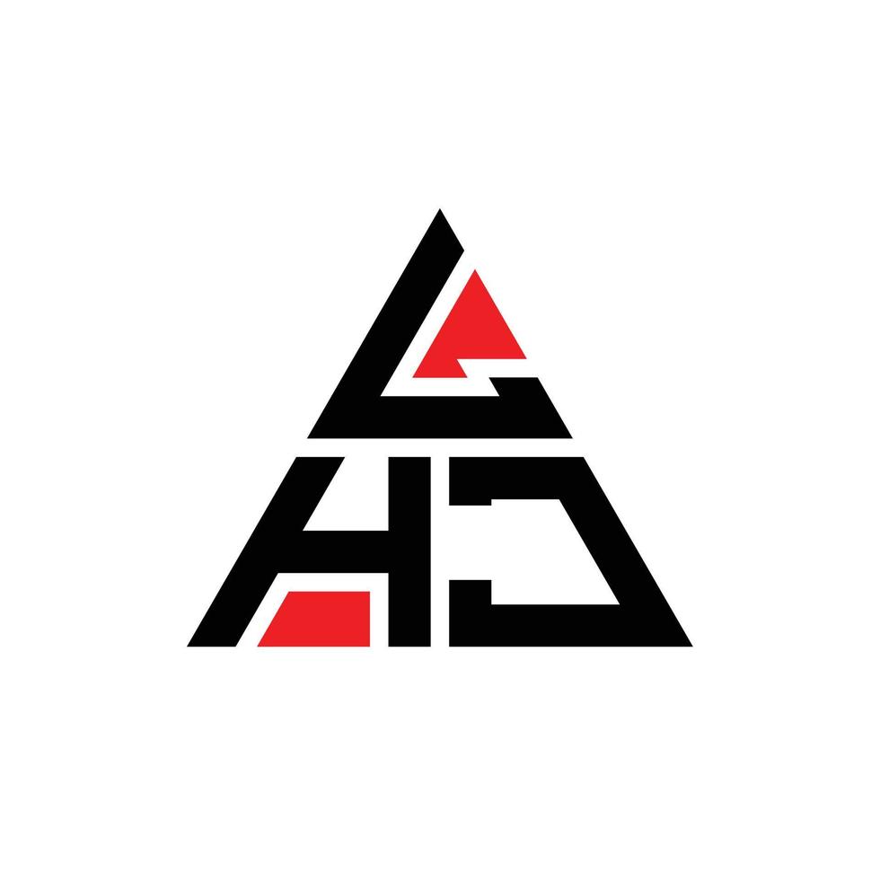 LHJ triangle letter logo design with triangle shape. LHJ triangle logo design monogram. LHJ triangle vector logo template with red color. LHJ triangular logo Simple, Elegant, and Luxurious Logo.