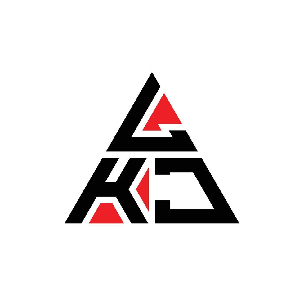 LKJ triangle letter logo design with triangle shape. LKJ triangle logo design monogram. LKJ triangle vector logo template with red color. LKJ triangular logo Simple, Elegant, and Luxurious Logo.