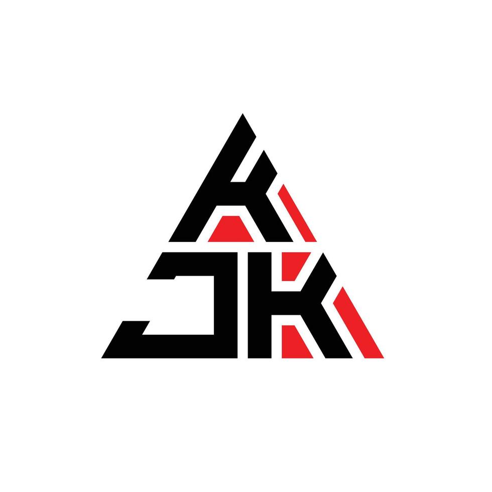 KJK triangle letter logo design with triangle shape. KJK triangle logo design monogram. KJK triangle vector logo template with red color. KJK triangular logo Simple, Elegant, and Luxurious Logo.