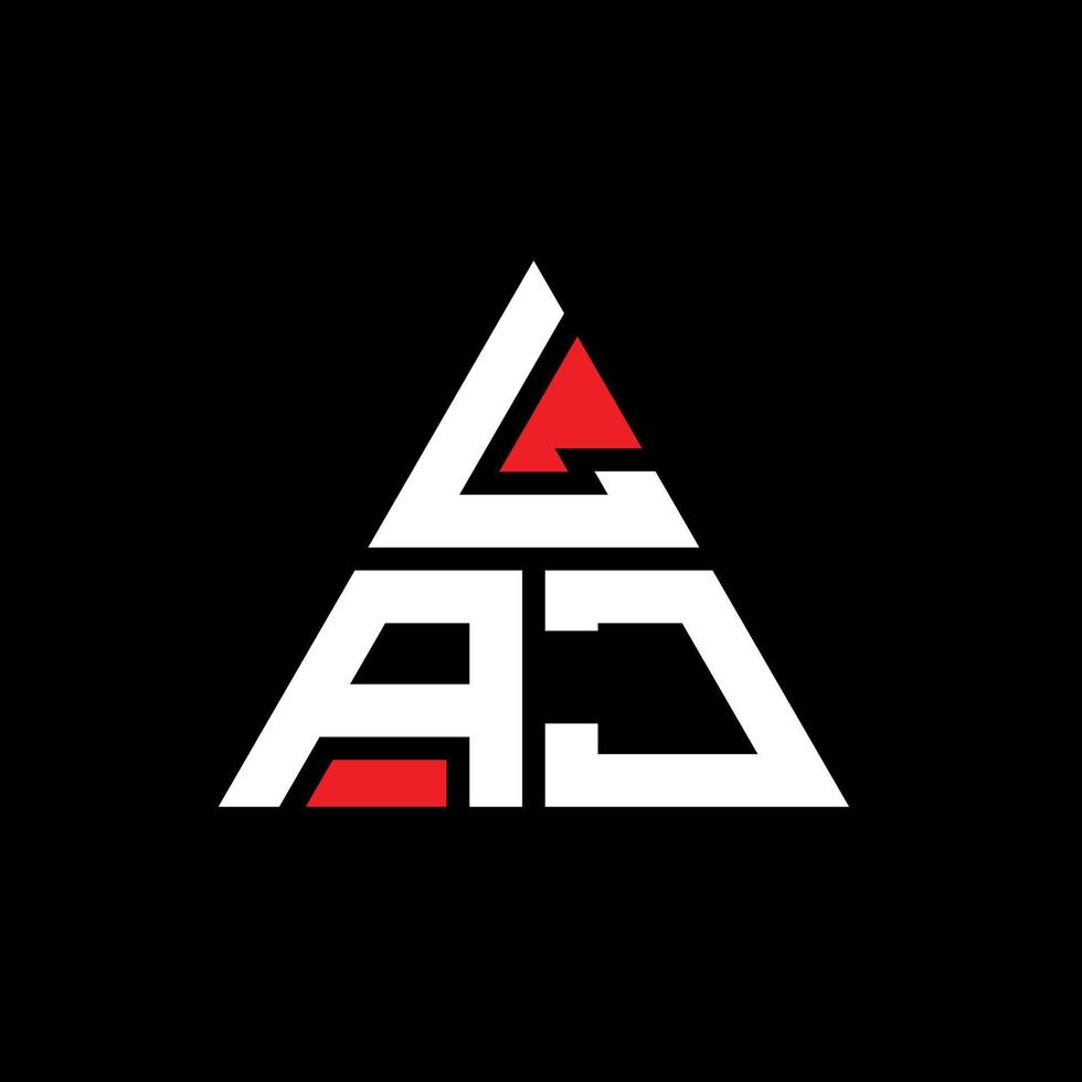 LAJ triangle letter logo design with triangle shape. LAJ triangle logo design monogram. LAJ triangle vector logo template with red color. LAJ triangular logo Simple, Elegant, and Luxurious Logo.