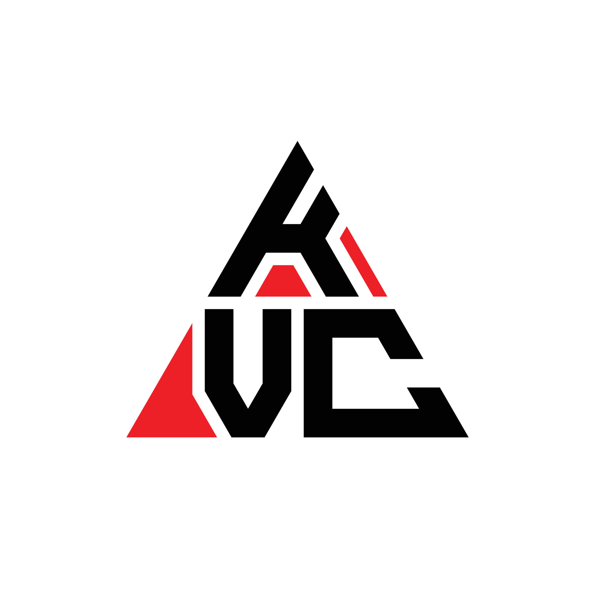 KVC triangle letter logo design with triangle shape. KVC triangle logo