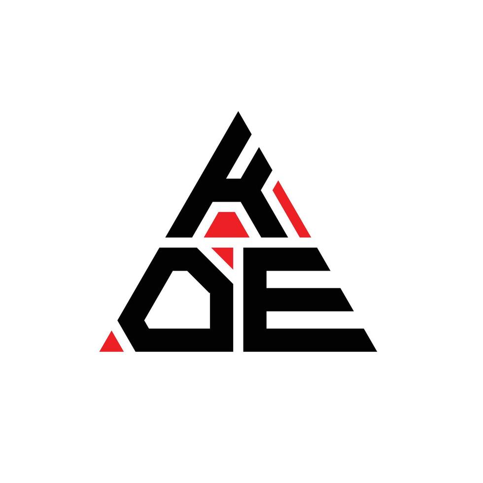 diseño de logotipo de letra triangular koe con forma de triángulo. monograma de diseño del logotipo del triángulo koe. plantilla de logotipo de vector de triángulo koe con color rojo. logo triangular koe logo simple, elegante y lujoso.