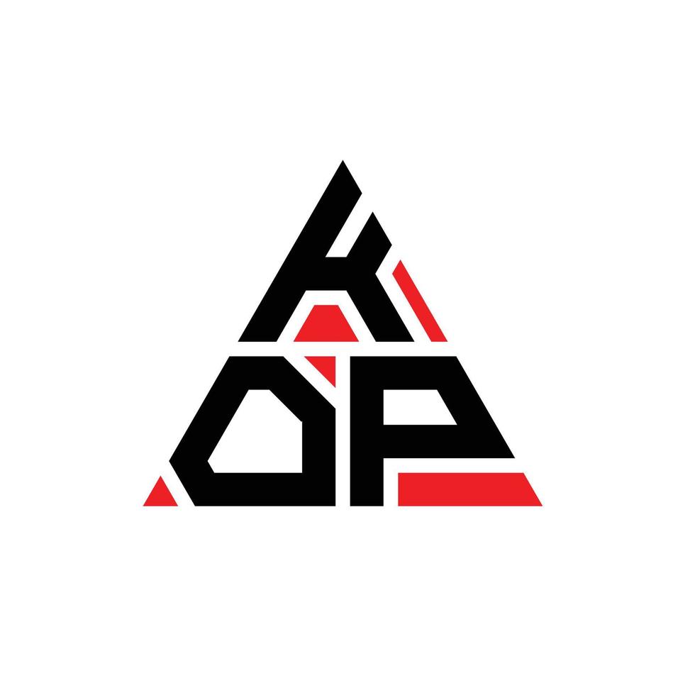 diseño de logotipo de letra triangular kop con forma de triángulo. monograma de diseño del logotipo del triángulo kop. plantilla de logotipo de vector de triángulo kop con color rojo. logotipo triangular kop logotipo simple, elegante y lujoso.