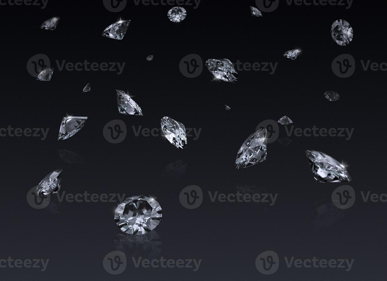 Falling 3D diamonds on black background. 3D render photo