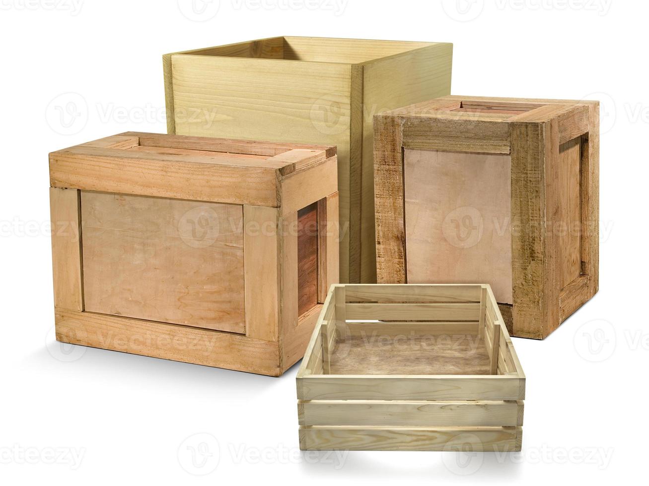 yellowish wooden crates isolated on white background photo