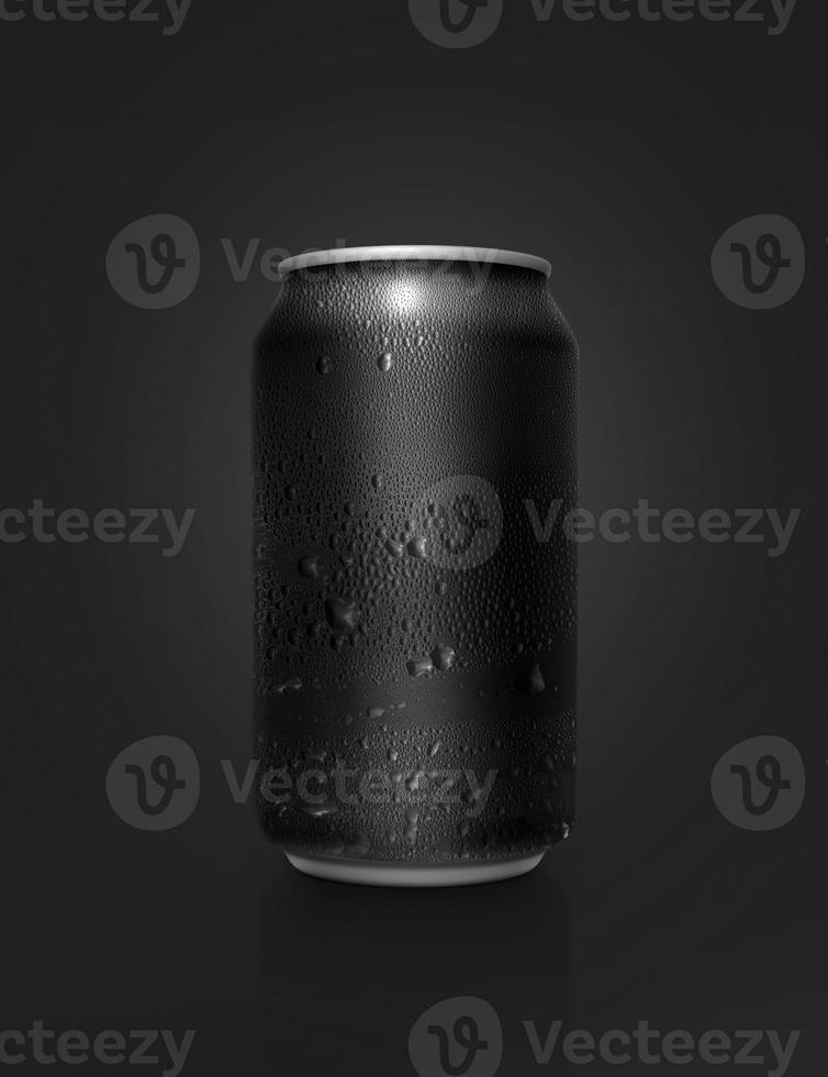 Black aluminum cans with water droplets on a Black Background photo