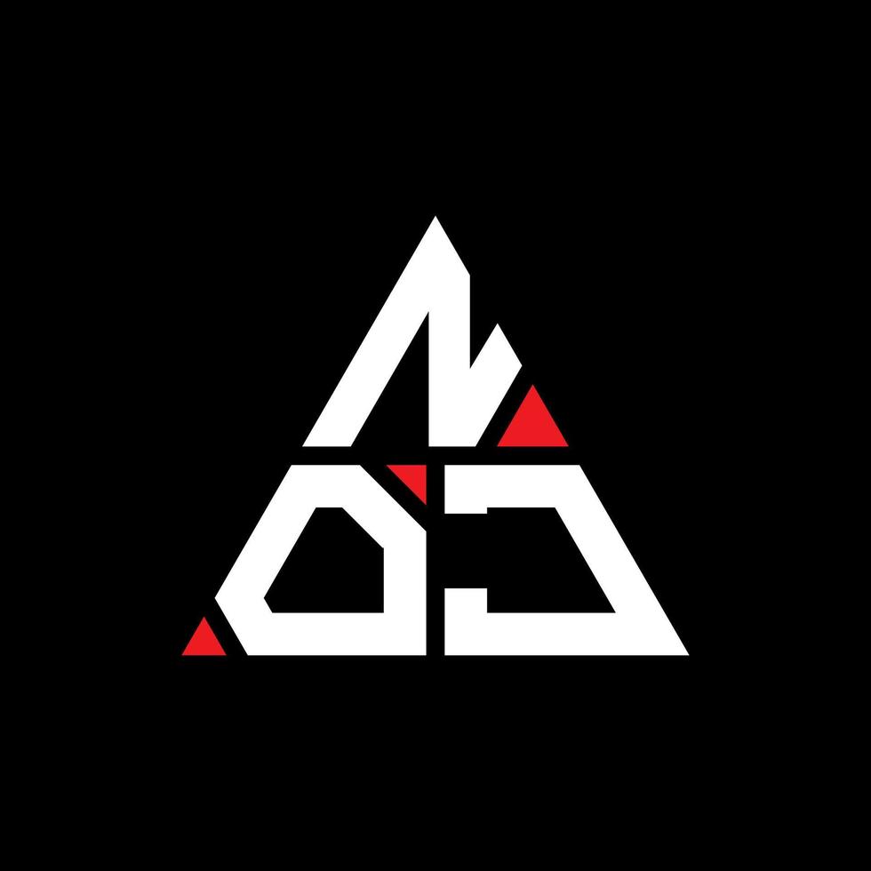 NOJ triangle letter logo design with triangle shape. NOJ triangle logo design monogram. NOJ triangle vector logo template with red color. NOJ triangular logo Simple, Elegant, and Luxurious Logo.