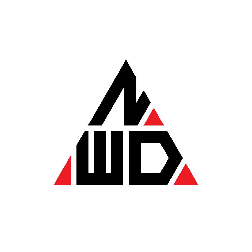 NWD triangle letter logo design with triangle shape. NWD triangle logo design monogram. NWD triangle vector logo template with red color. NWD triangular logo Simple, Elegant, and Luxurious Logo.