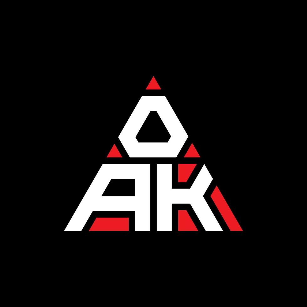 OAK triangle letter logo design with triangle shape. OAK triangle logo design monogram. OAK triangle vector logo template with red color. OAK triangular logo Simple, Elegant, and Luxurious Logo.