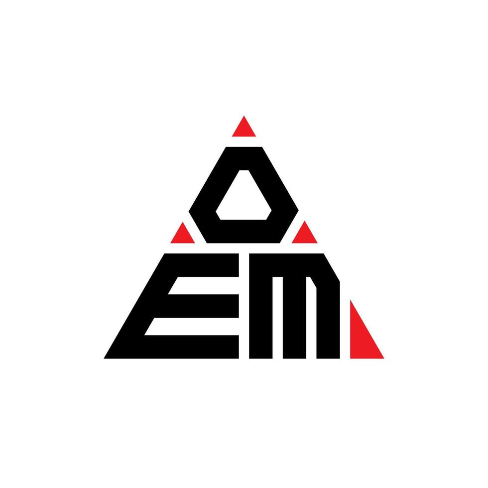 diseño de logotipo de letra triangular oem con forma de triángulo. monograma de diseño de logotipo de triángulo oem. plantilla de logotipo de vector de triángulo oem con color rojo. logotipo triangular oem logotipo simple, elegante y lujoso.