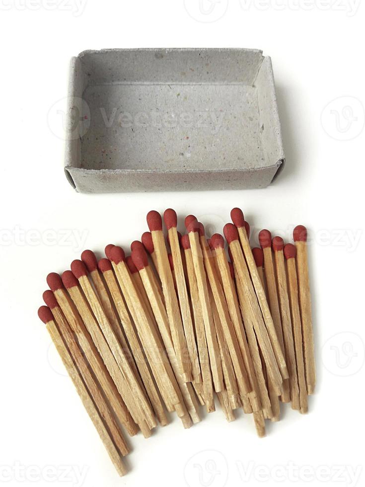 Bright red wooden matches as isolated on a white background photo