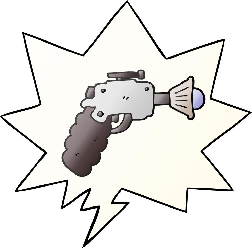 cartoon ray gun and speech bubble in smooth gradient style vector