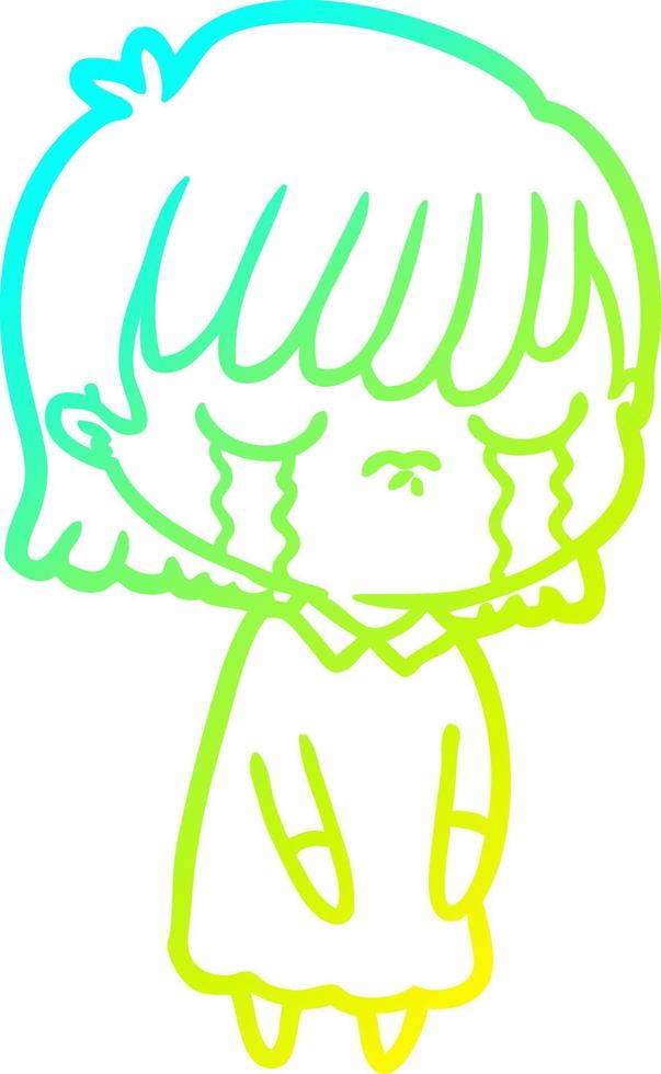 cold gradient line drawing cartoon woman crying vector