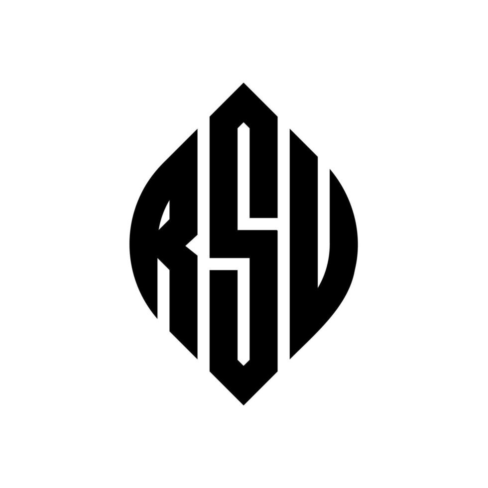 RSU circle letter logo design with circle and ellipse shape. RSU ellipse letters with typographic style. The three initials form a circle logo. RSU Circle Emblem Abstract Monogram Letter Mark Vector. vector