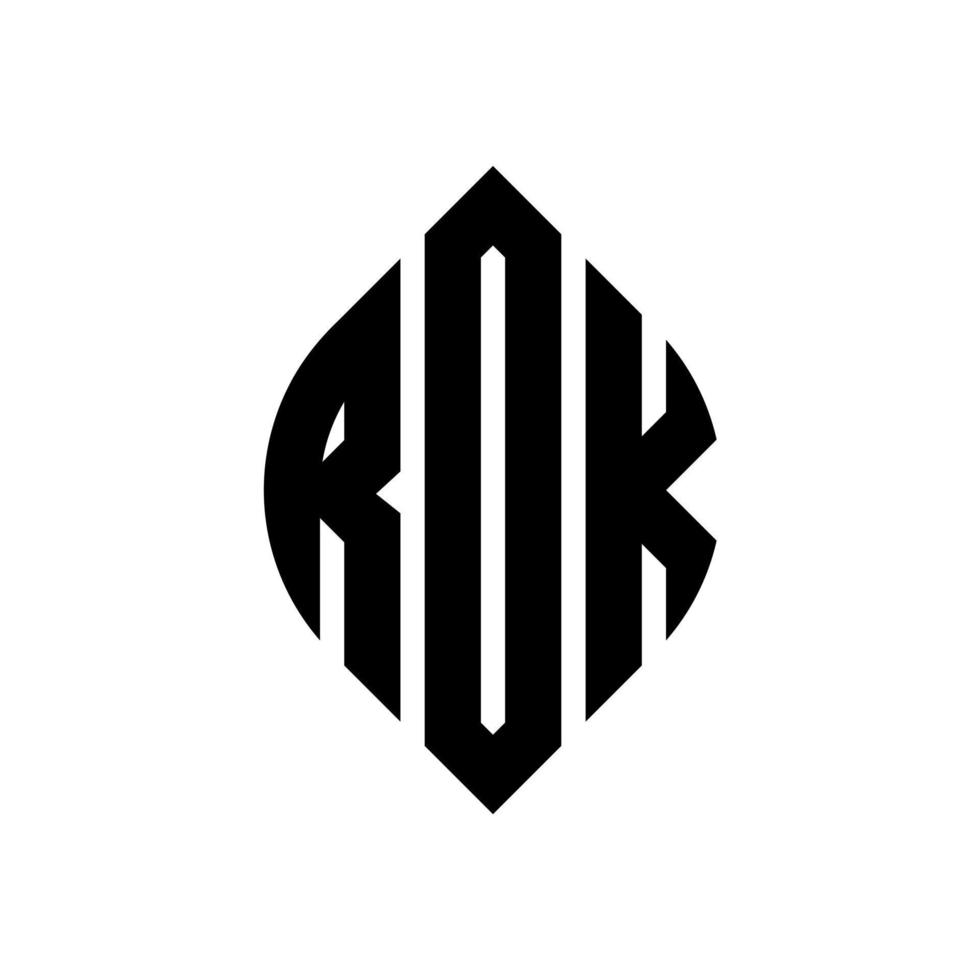 diseño de logotipo de letra circular rok con forma de círculo y elipse. rok letras elipses con estilo tipográfico. las tres iniciales forman un logo circular. vector de marca de letra de monograma abstracto del emblema del círculo de rok.