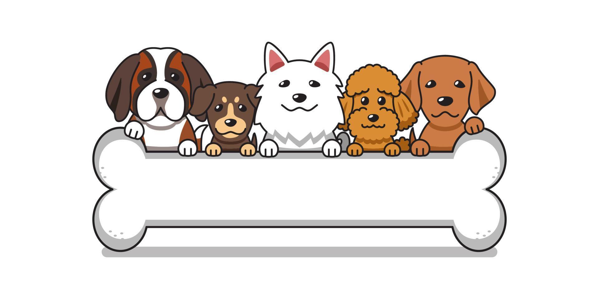 vector de dibujos animados perros lindos con hueso grande