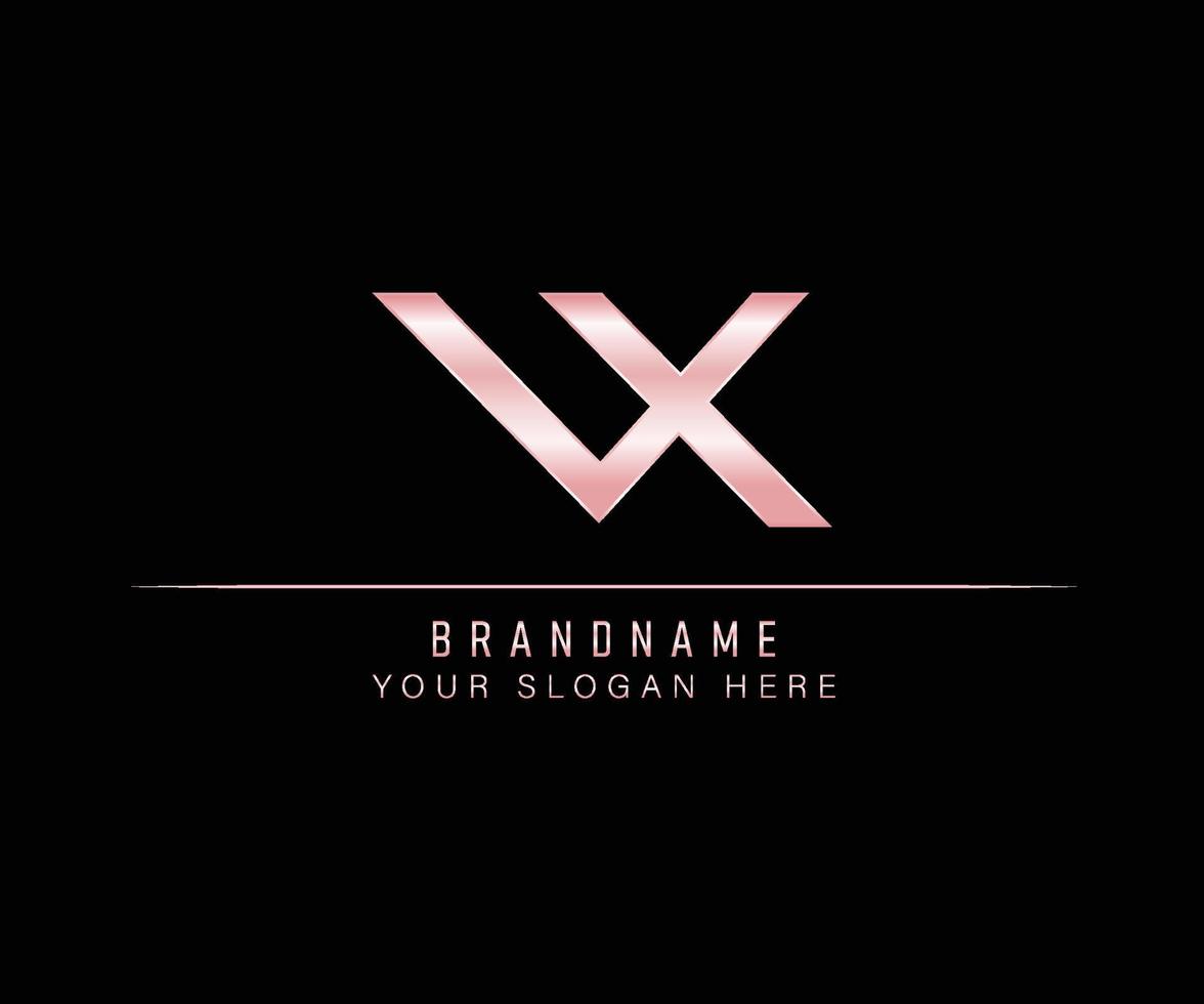 Initial Letter VX rose gold logo template. vector