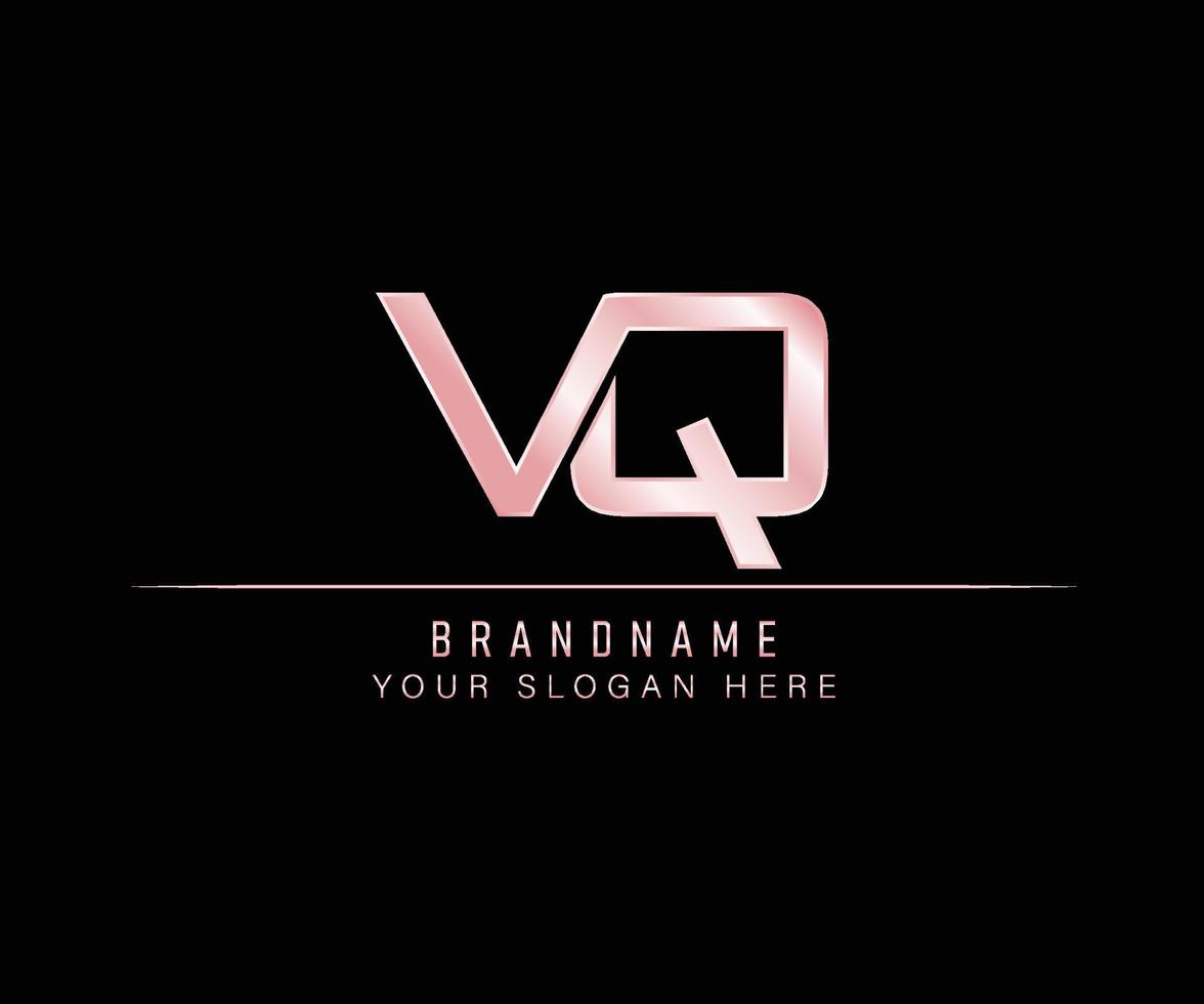 Initial Letter VQ rose gold logo template. vector