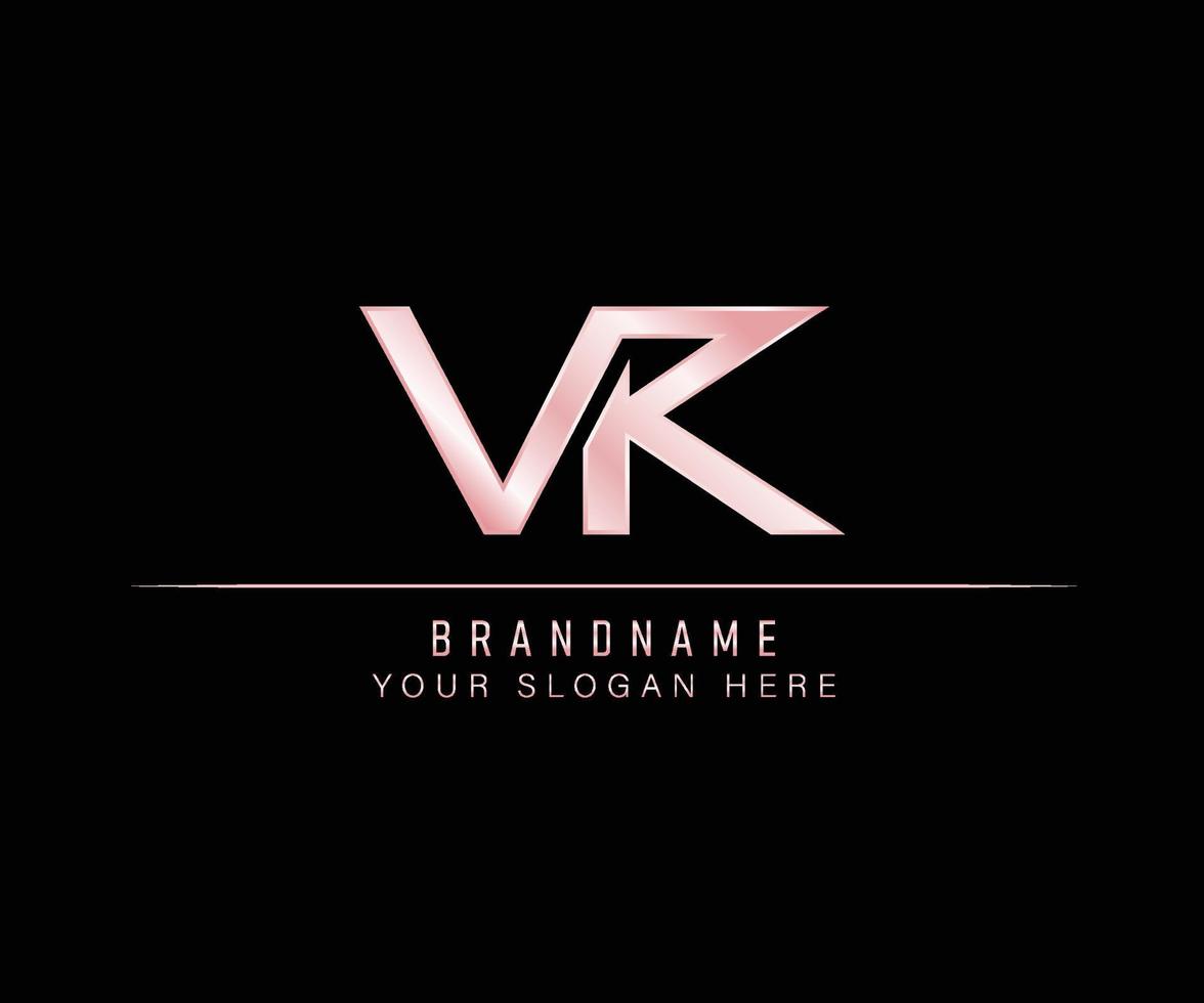 letra inicial vk plantilla de logotipo de oro rosa. vector