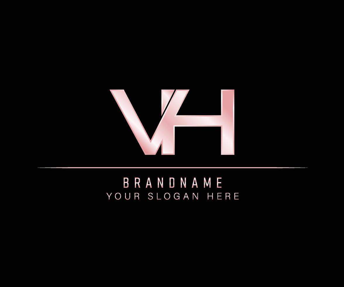 Initial Letter VH rose gold logo template. vector