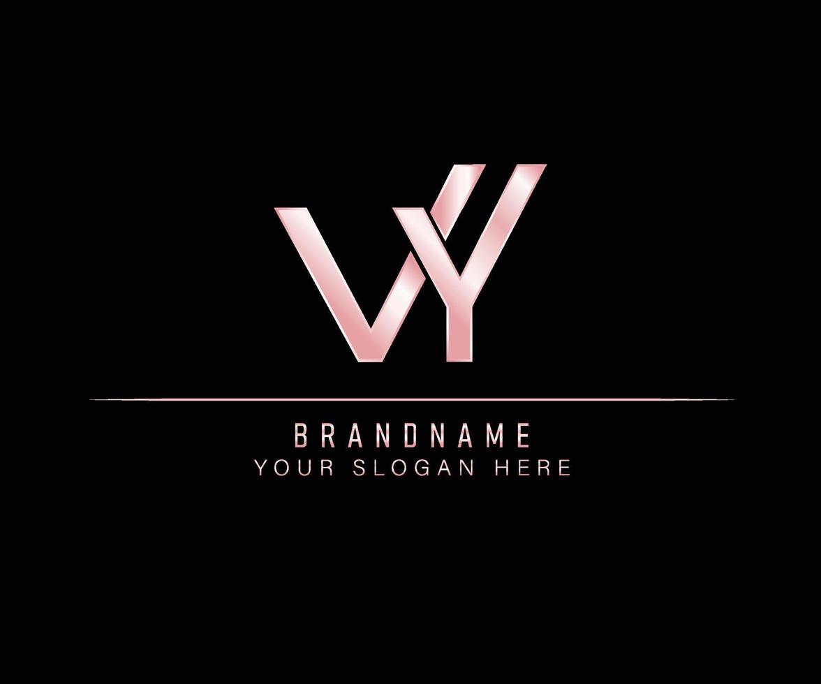 Initial Letter VY rose gold logo template. vector