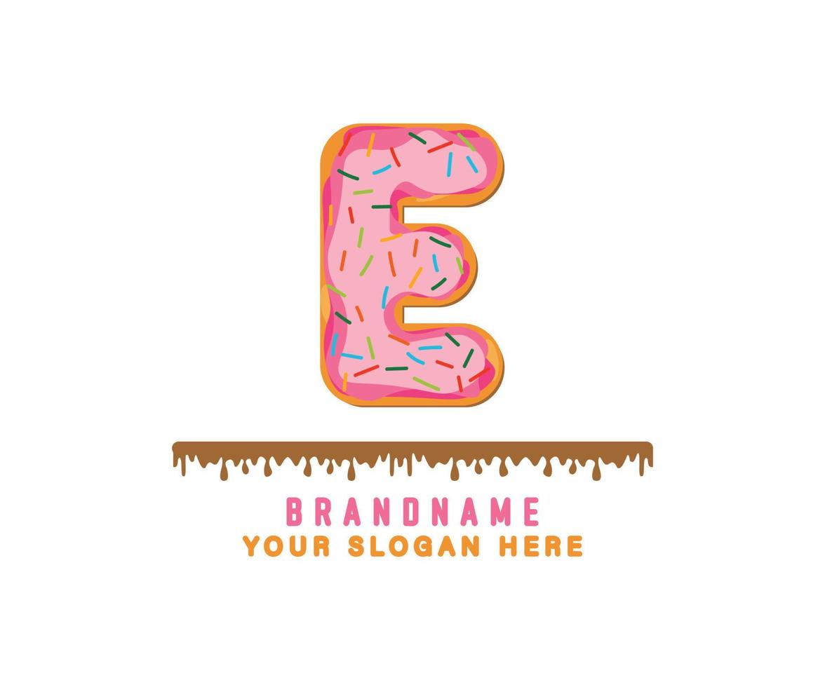 The pink pastel donut bread alphabet with the letter E is suitable for logos, titles and headers vector