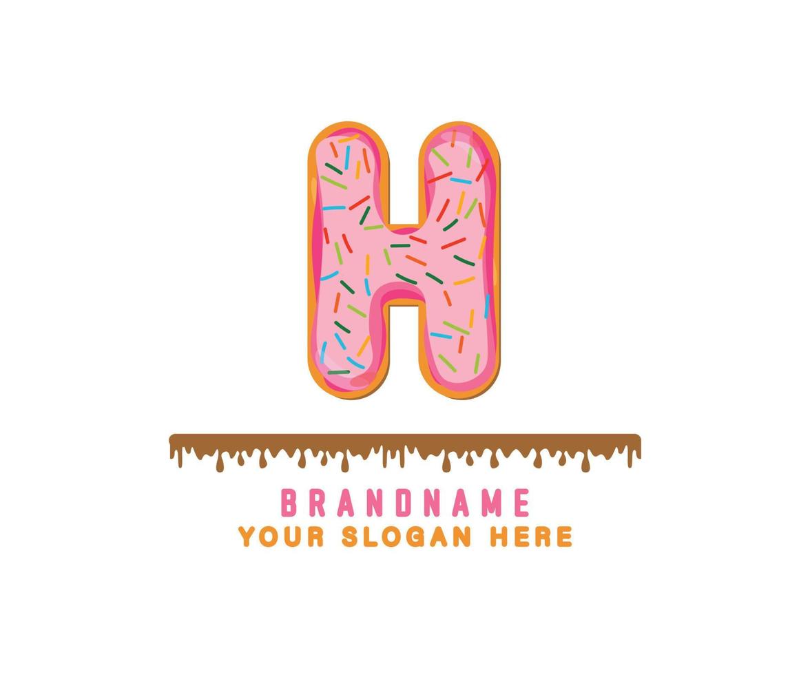 el alfabeto de pan de donut rosa pastel con la letra h es adecuado para logotipos, títulos y encabezados vector