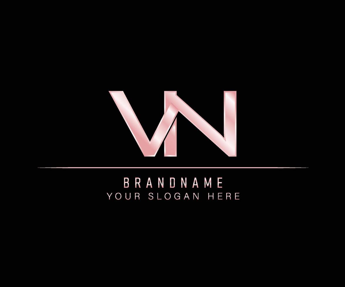 Initial Letter VN rose gold logo template. vector
