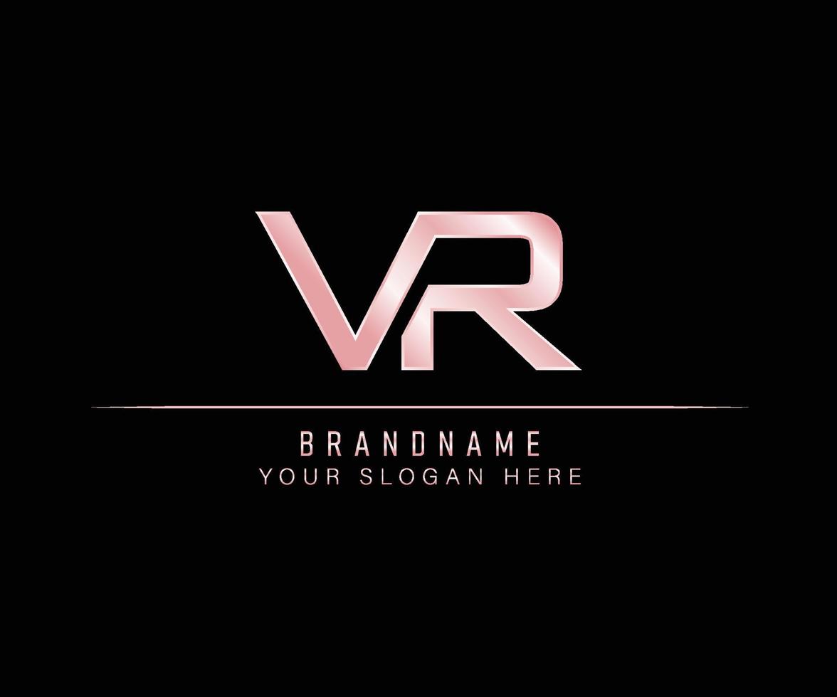 Initial Letter VR rose gold logo template. vector