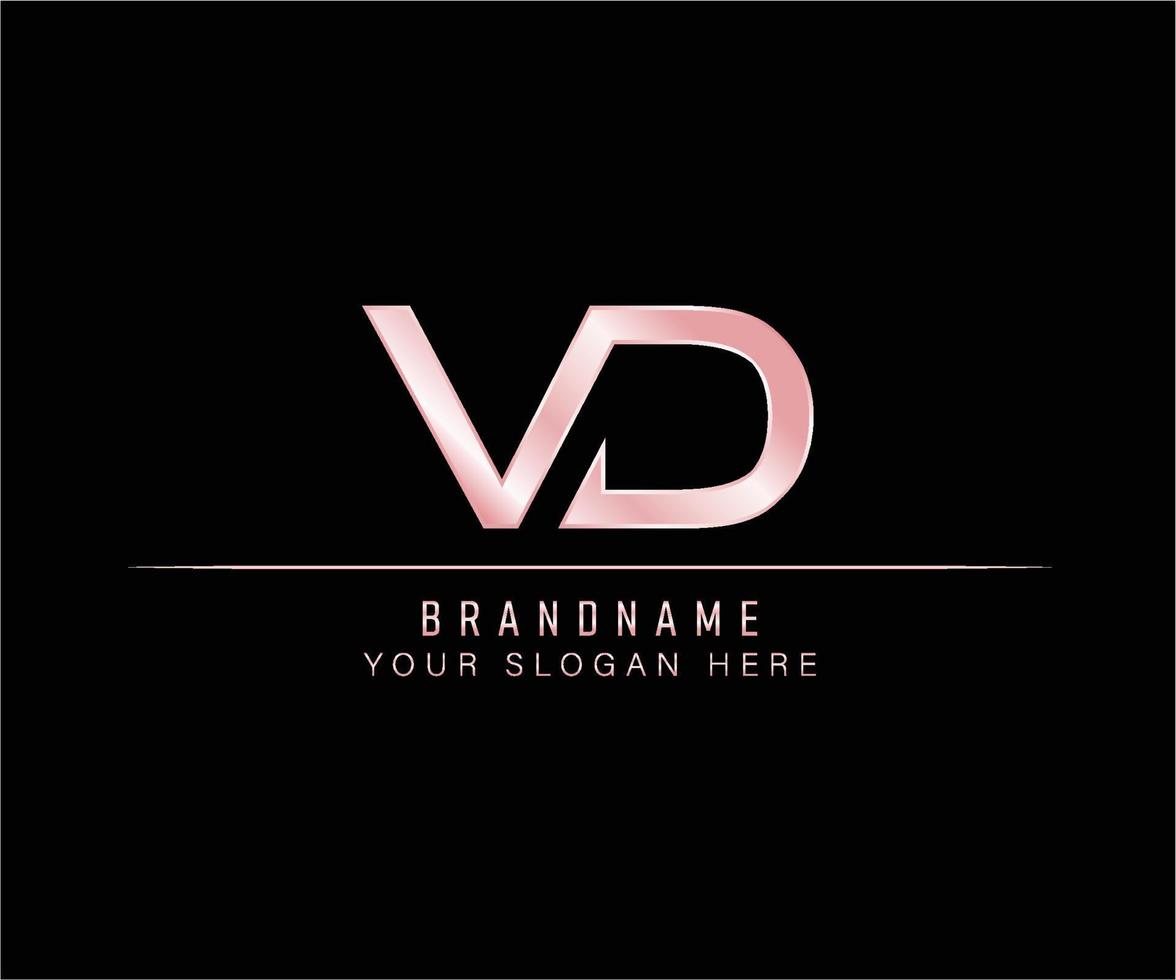 letra inicial vd plantilla de logotipo de oro rosa. vector